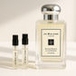 Jo Malone Silver Birch & Lavender kölni parfüm minták 1 ml, mellette Jo Malone Silver Birch 100 ml illat.